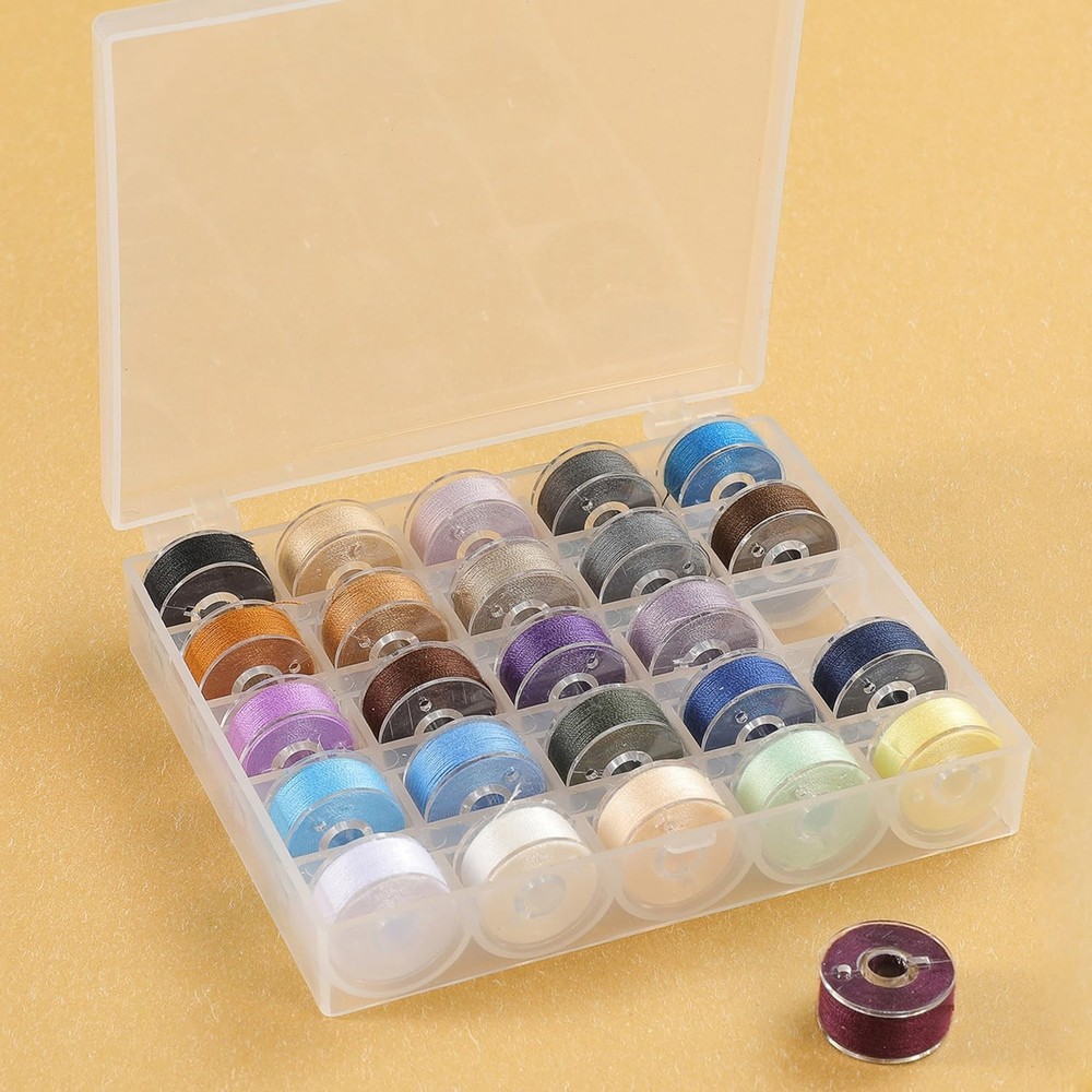 Transparent Bobbin Box - 25 Slots Empty Spools Organizer Case for Sewing Machine