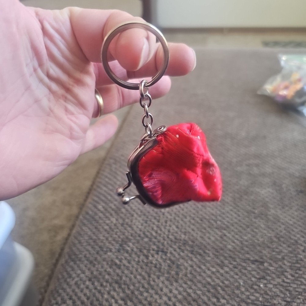 Vintage Red Flowered Change Purse Keychain