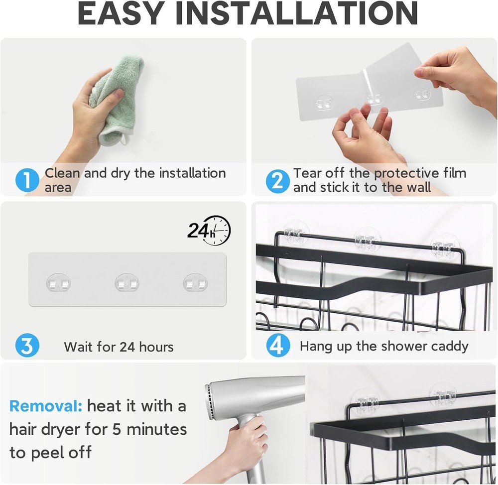 10 Pack Shower Caddy Adhesive Replacement, Strong Adhesive Hooks for Shower C...