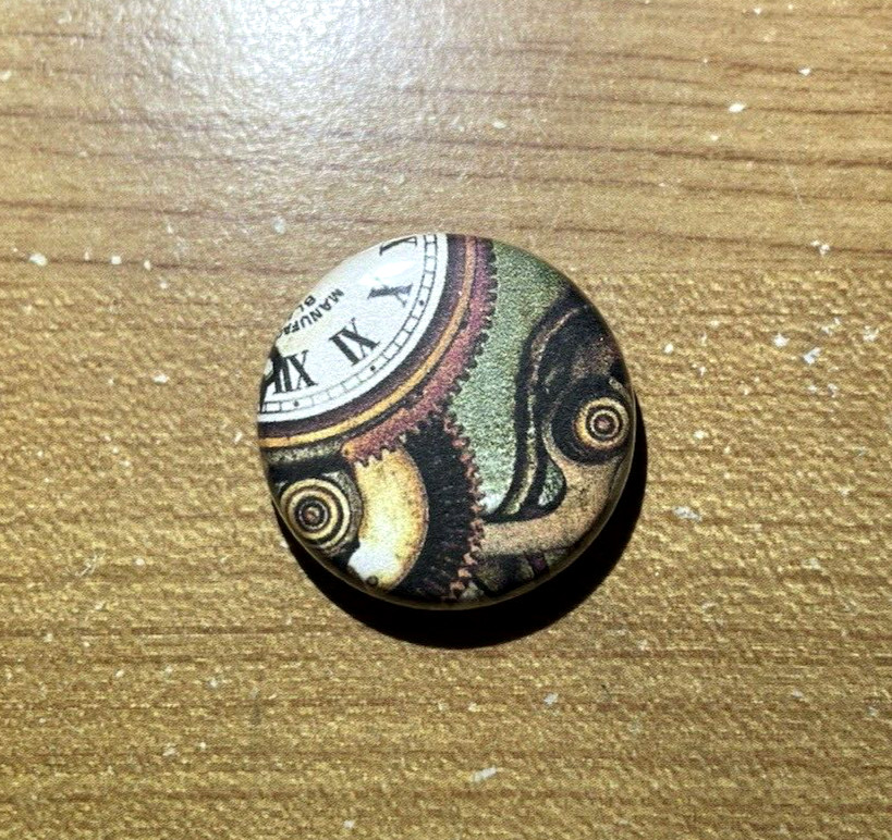 Vintage Style Steampunk Clock Pin Button Cool Pin Backpack Jacket Pin 1” 2-19