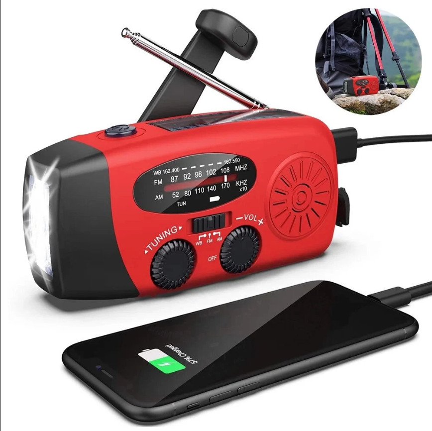 Solar Radio Hand Crank With LED Flashlight Multifunctional Emergency for Camping
