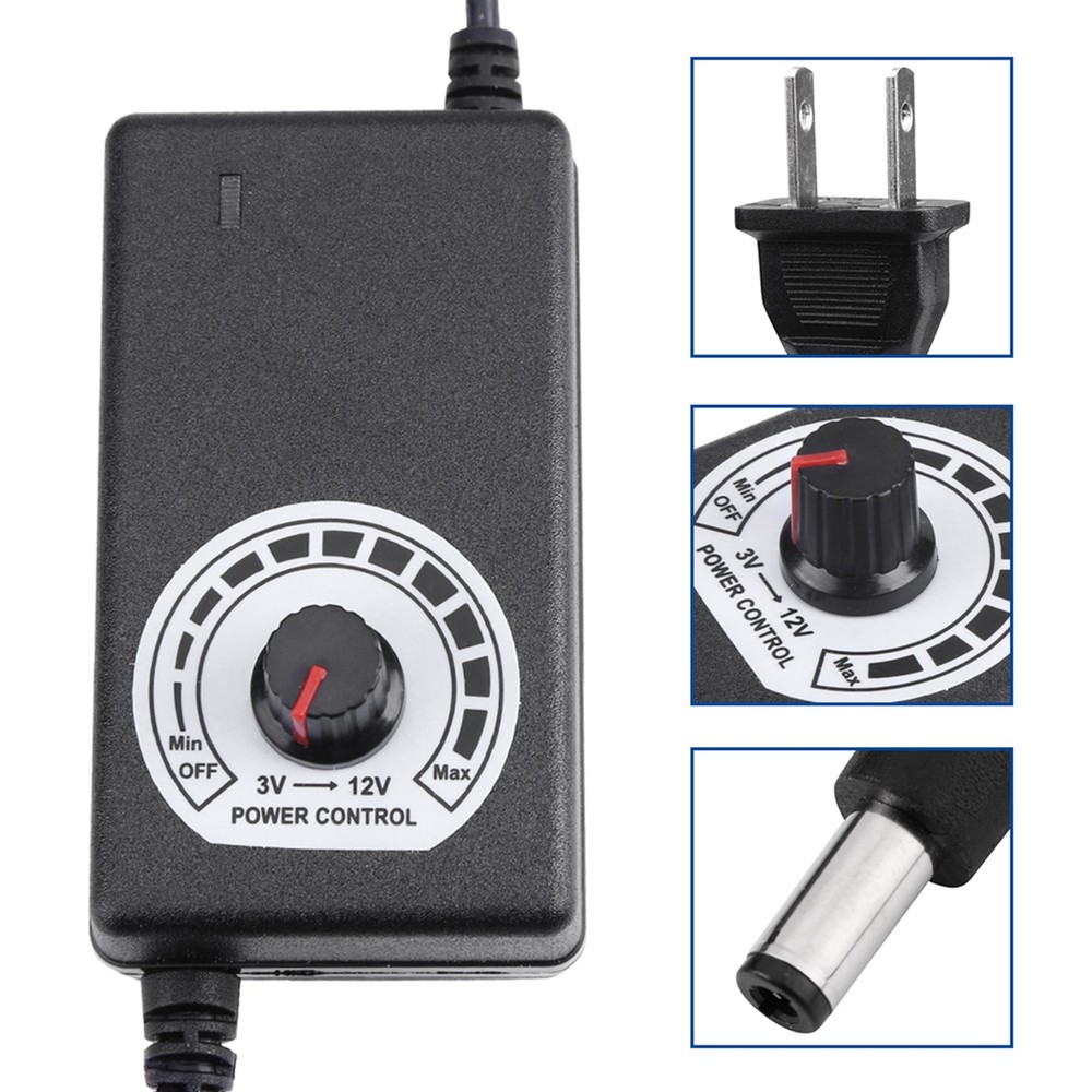 AC To DC Adapter 3‑12V Adjustable Power Supply Motor Speed Controller 110-240V