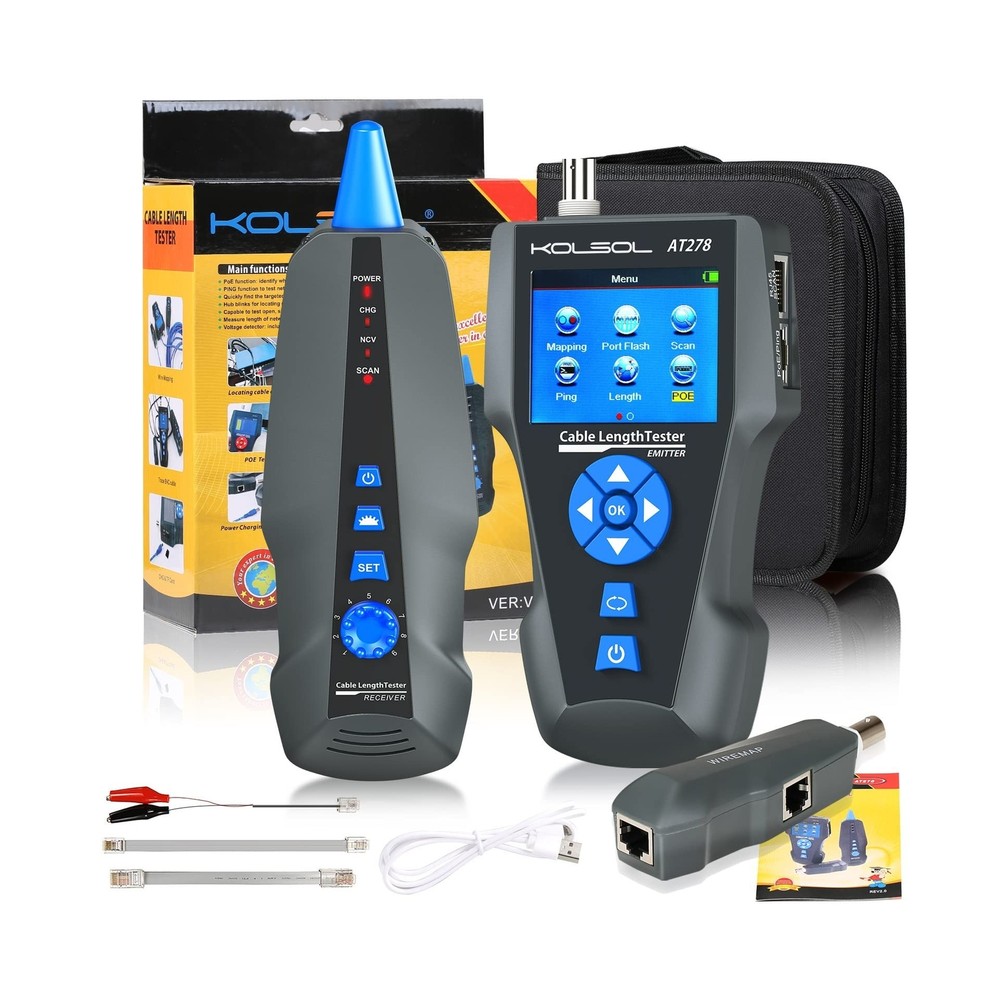 Network Cable Tester, AT278 TDR Multi-Functional LCD Wire Tracker for RJ45, R...