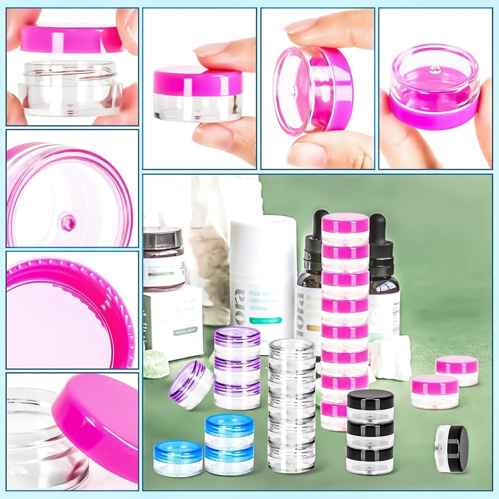 MotBach 70 Pcs 5g Empty Plastic Containers with Colored Lids,Mini