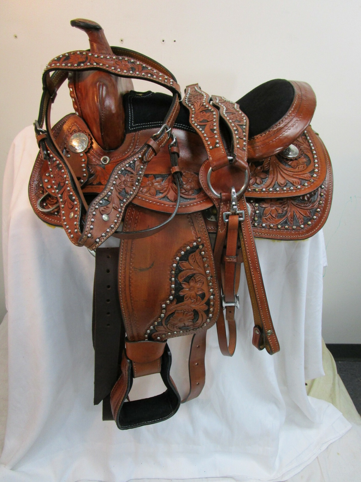 WESTERN TRAIL SADDLE KIDS YOUTH PONY PLEASURE TOOLED LEATHER USED TACK 10 12 13