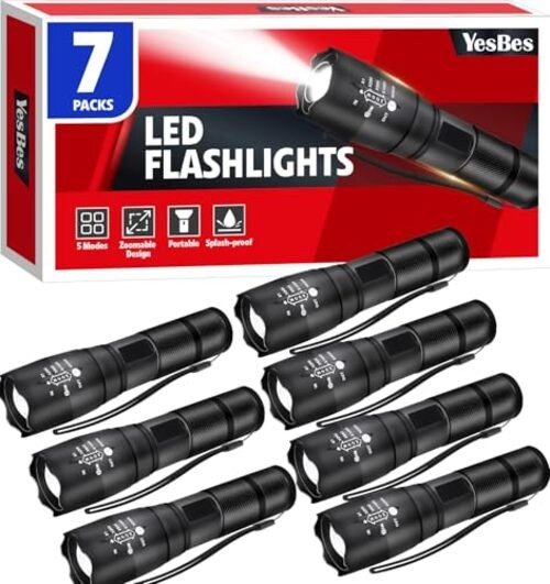 Small LED Flashlights High Lumens, Tactical Flashlight with 5 Modes, 7 Pack