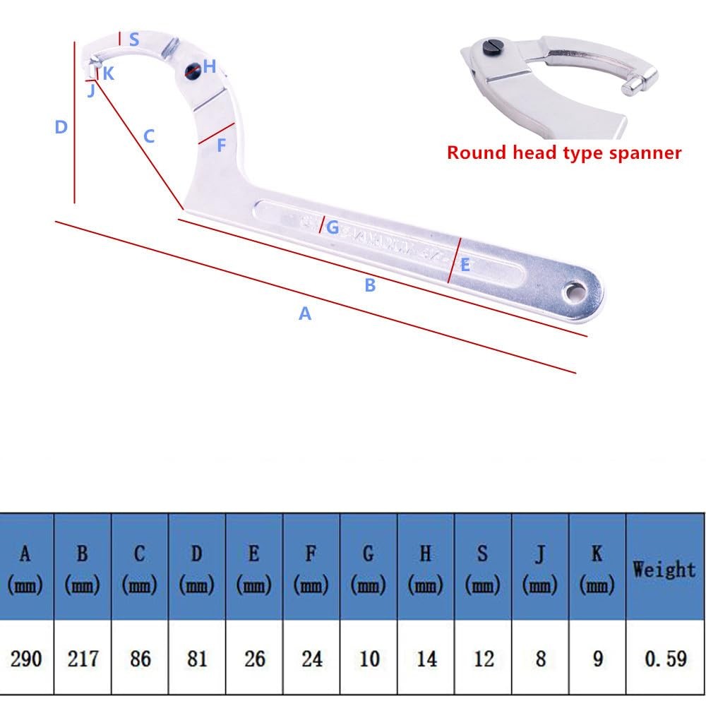 Eowpower Chrome Vanadium Adjustable C Spanner Hook Wrench 2-4 3/4", Silver