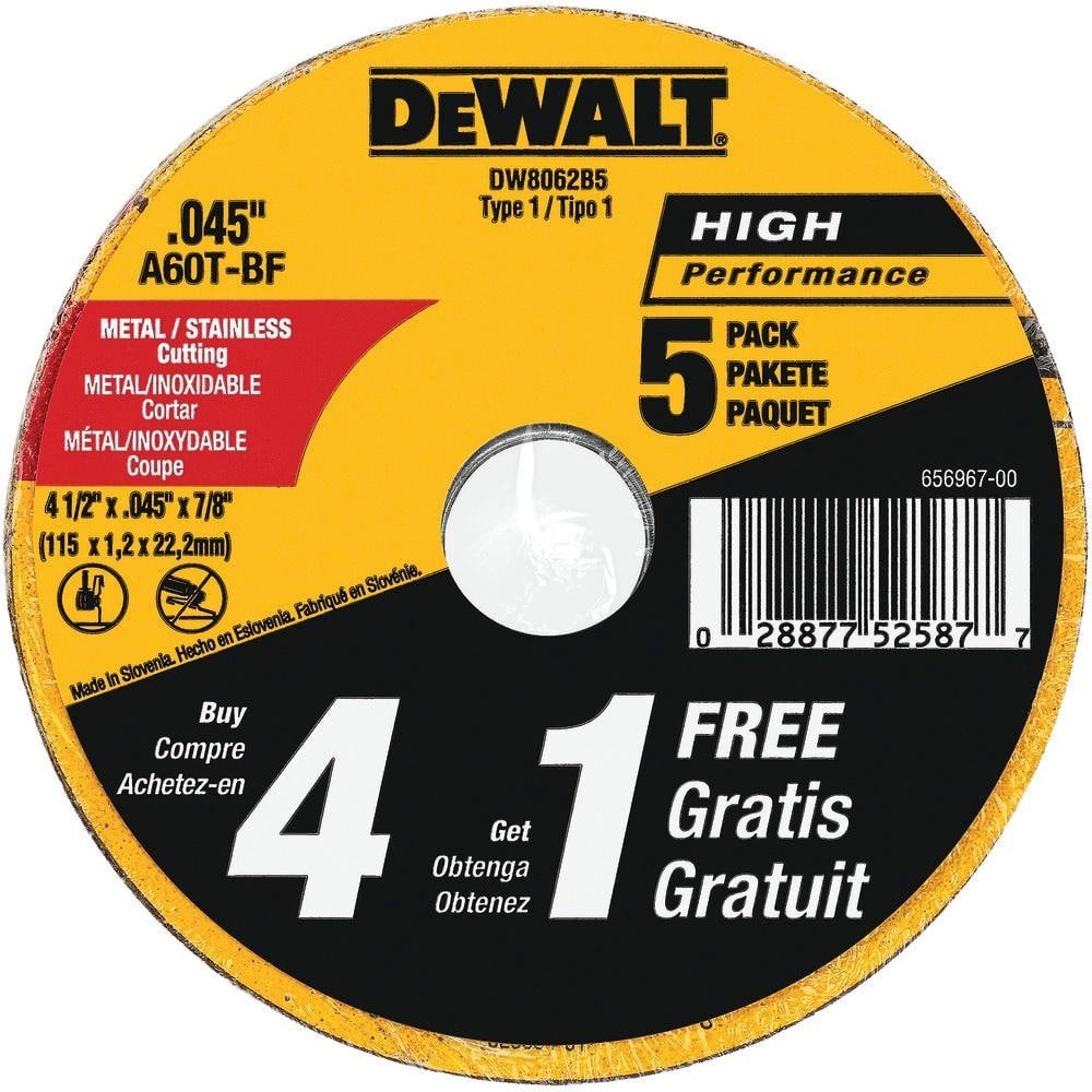 DEWALT 4-1/2 In. X 0.045 In. X 7/8 In. Metal and Stainless Cutting Wheel 10-Pack