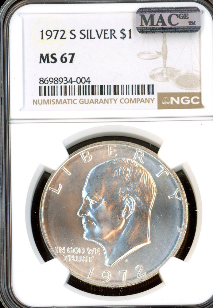 1972 S EISENHOWER SILVER DOLLAR NGC MS67 MAC SPOTLESS  .