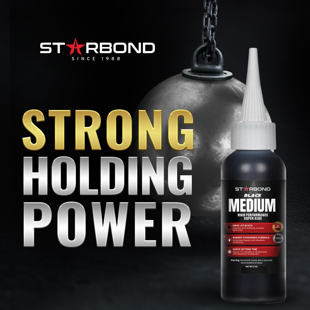 Starbond Black Medium CA Glue, Premium 2 ounces, 2oz