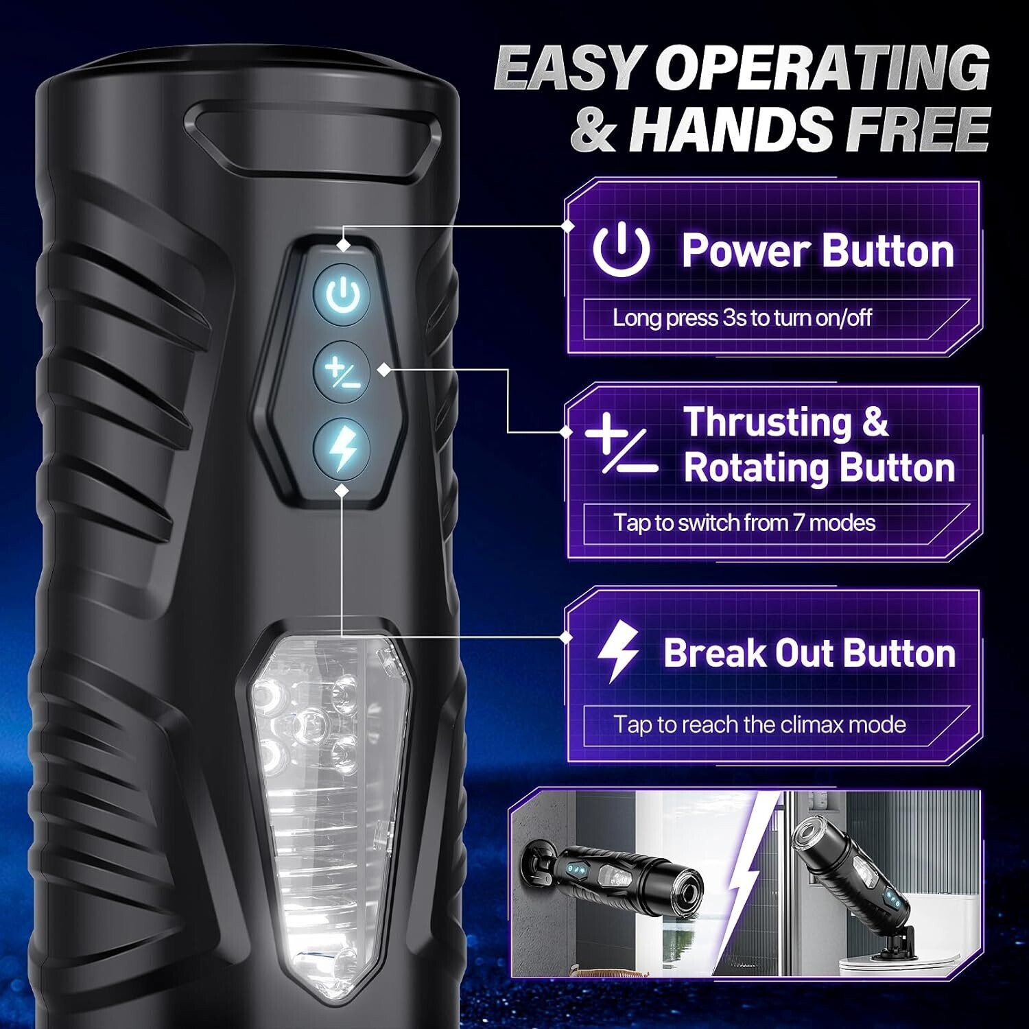 Male Masturbaters Automatic HandsFree Rotating Cup Thrusting Stroker Men Sex Toy