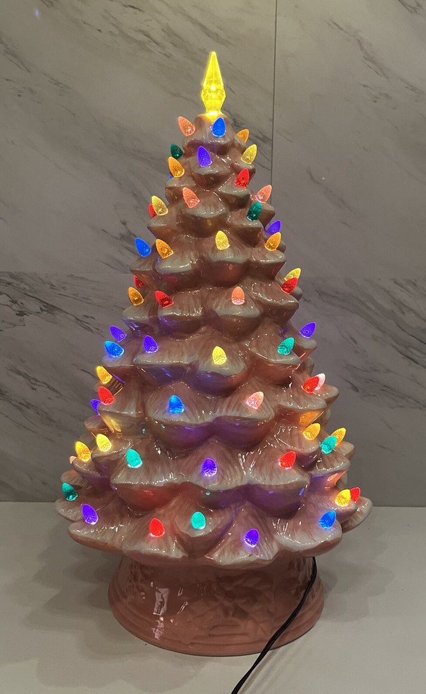 Mr Christmas Nostalgic Ceramic Christmas Tree Pink Large 18” Multicolor Bulbs