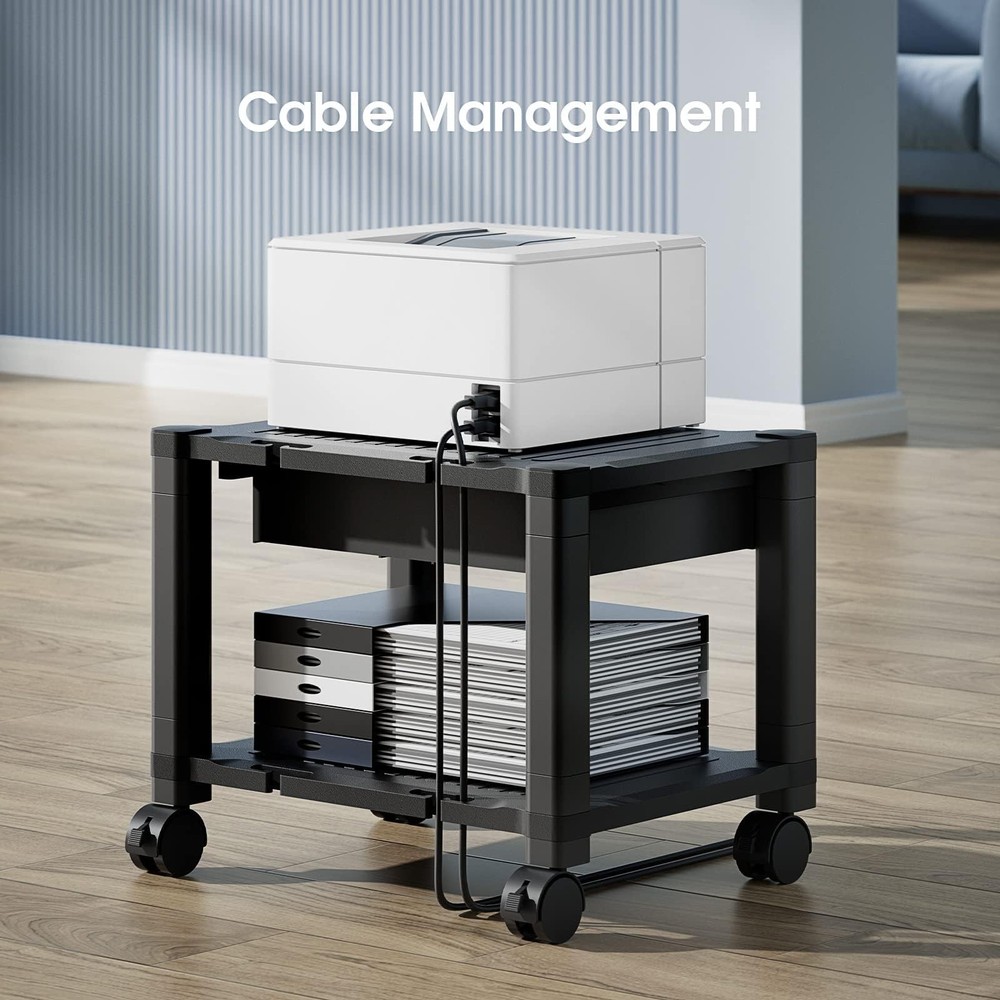 Printer Stand with Cable Management and Storage Drawer, Printer Table with Lo...