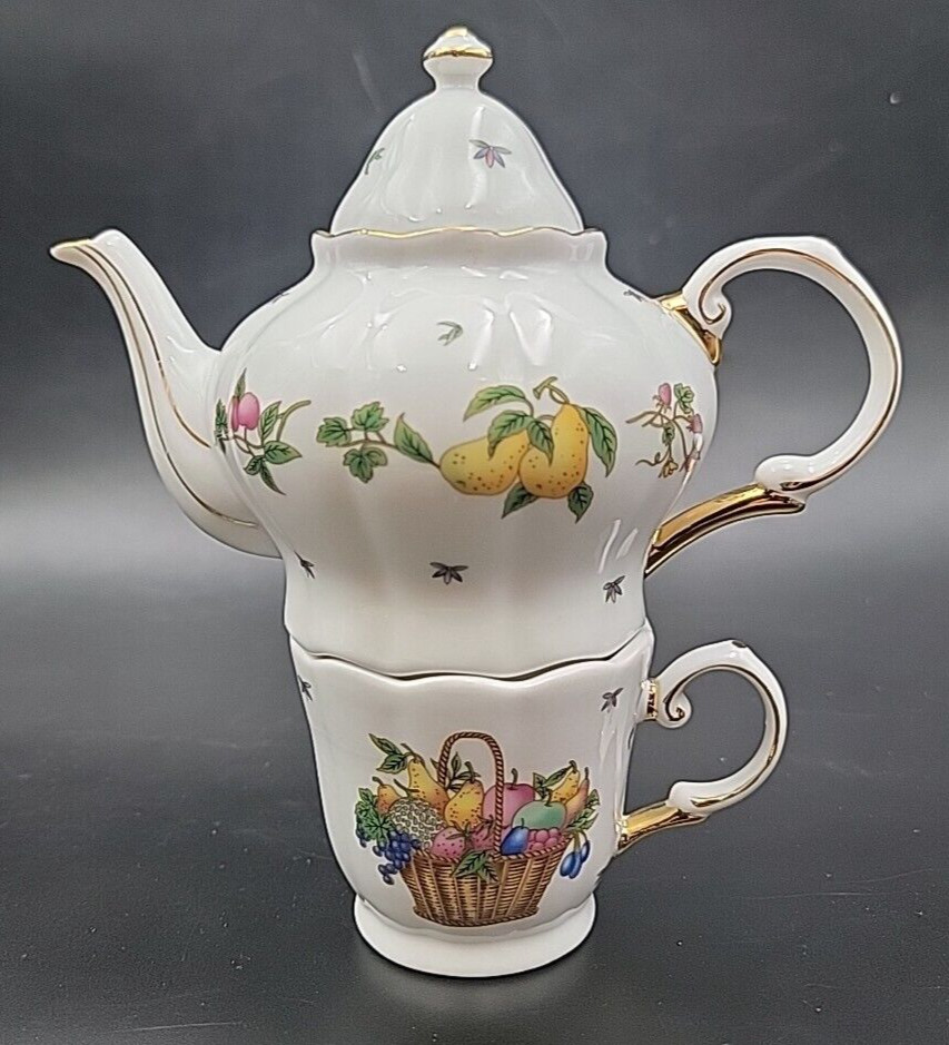Fruit Basket Porcelain Tea For One Set - EUC