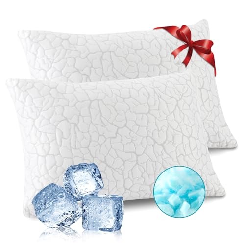 Cooling Pillows for Sleeping Pack, Adjustable Shredded Memory Foam Queen 2