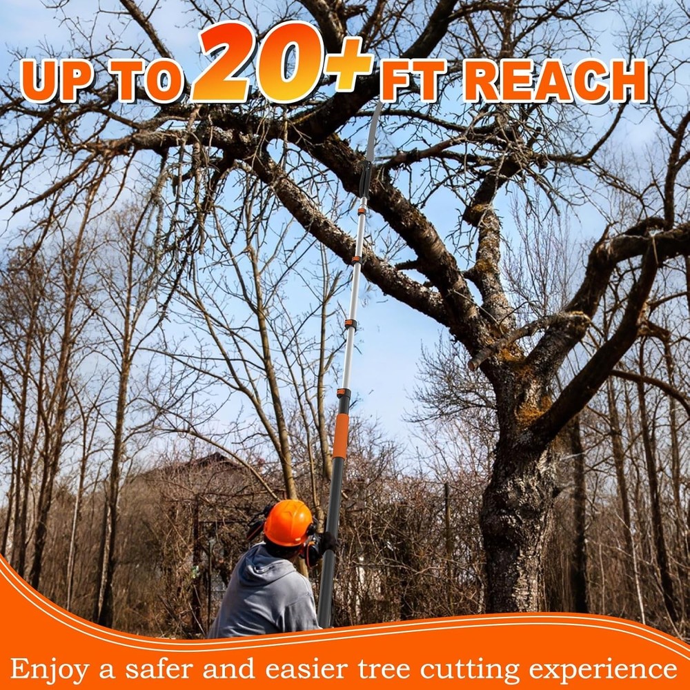26FT Reach Pole Saw for Tree Trimming, Telescoping Tree Pruner Extendable with 5