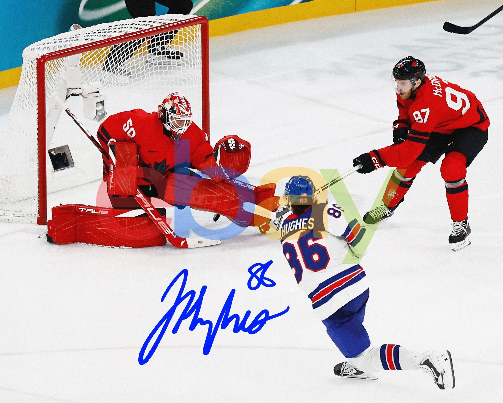 Jack Hughes 2026 Olympics Gold Overtime Goal Devils Auto 8x10 NHL Photo REPRINT