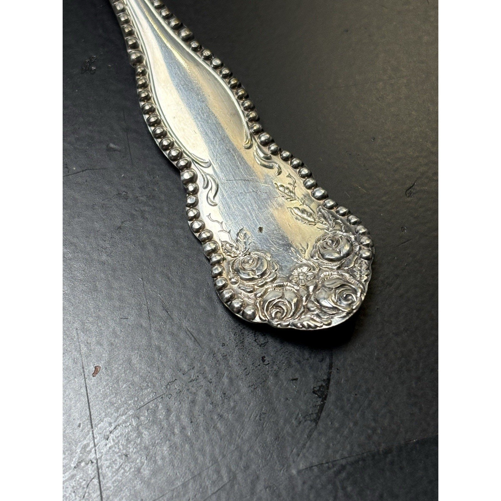 Vintage Ornate Roses ROYAL PLATE Silverplate Serving Fork Meat Fork