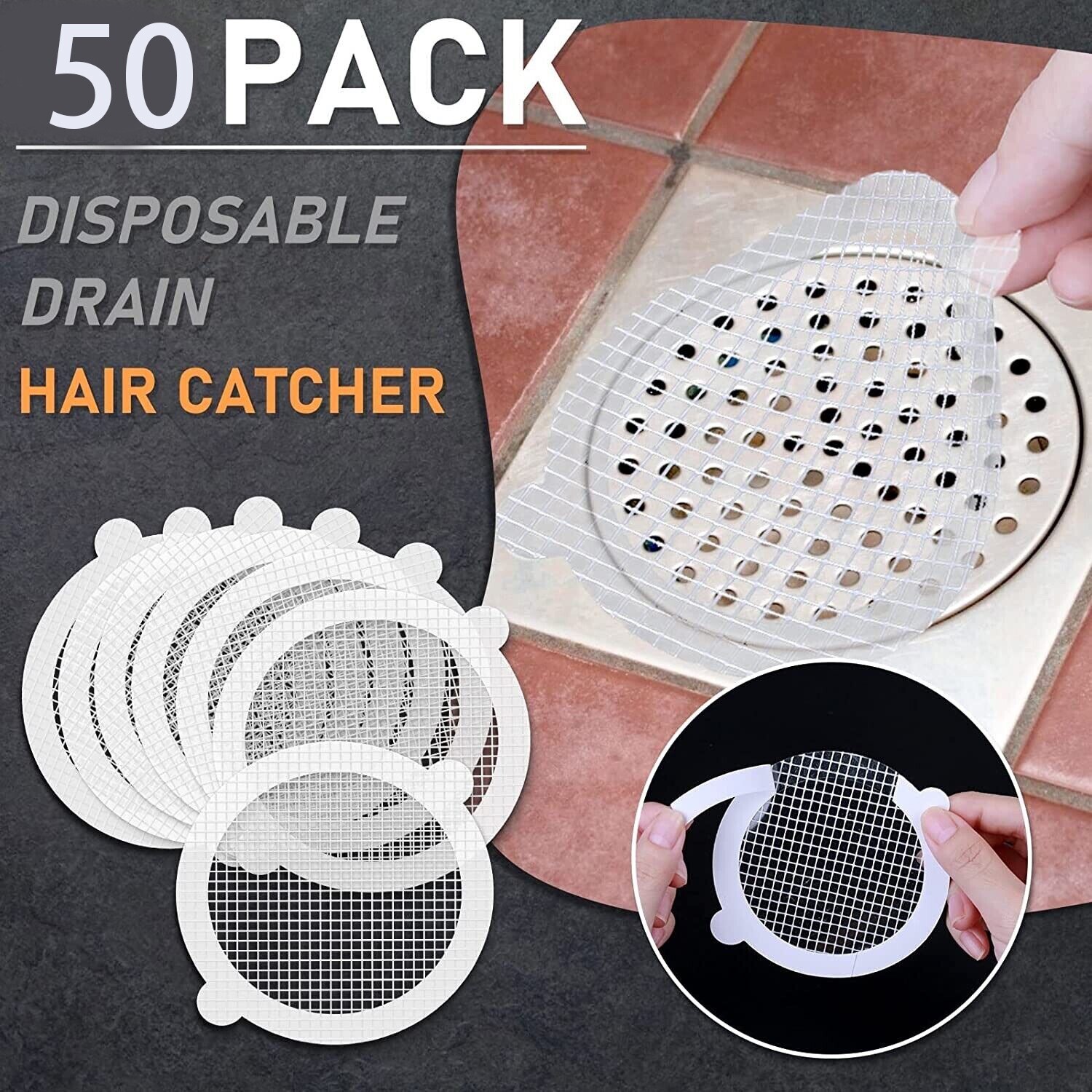 50 Pack Disposable Shower Drain Hair Catcher Mesh Sticker Strainers for Shower