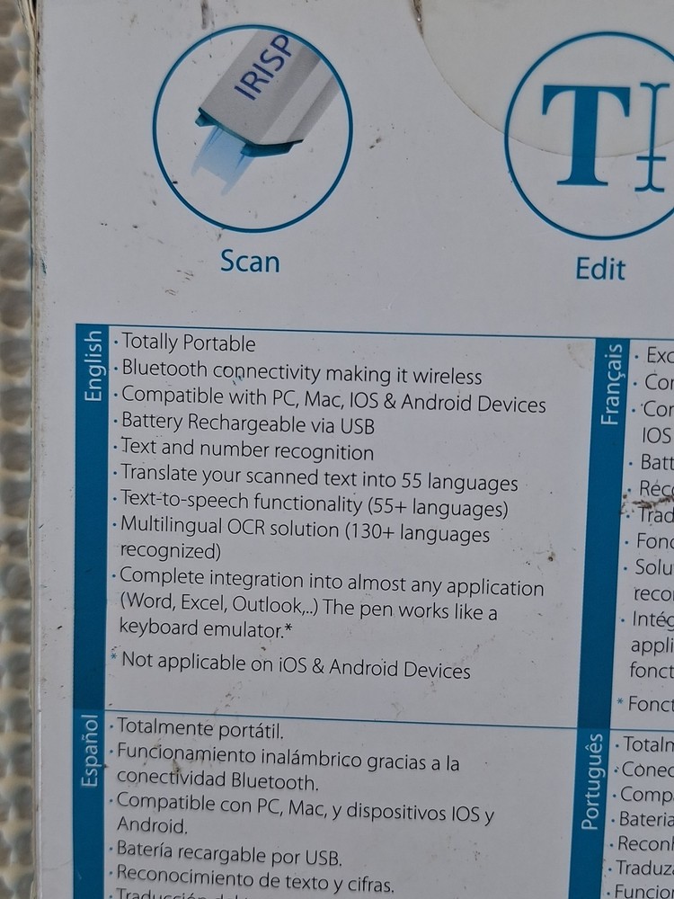 Iris Pen IrisPen Air 7 Smart Wireless Pen Scan Windows Mac Android OPEN BOX READ