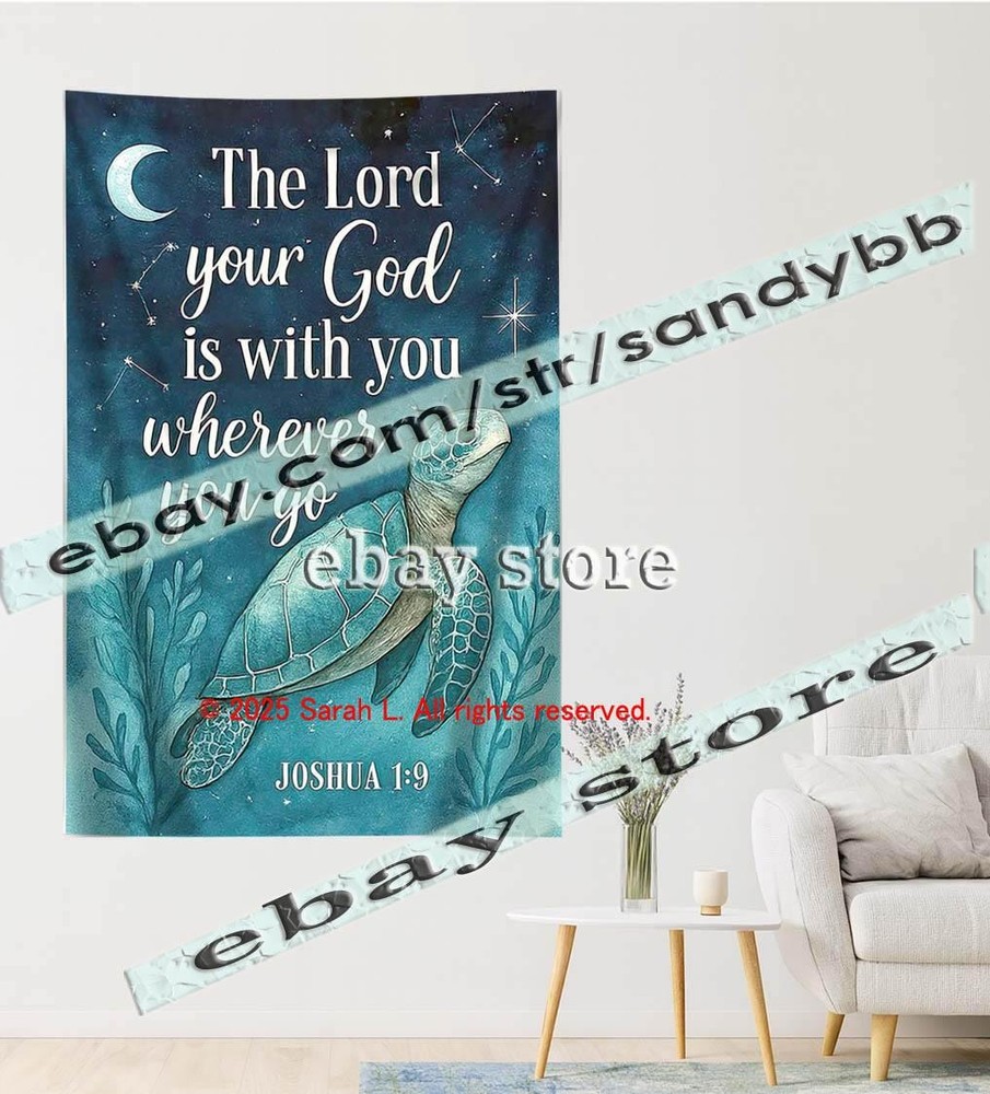 Fabric Tapestry Turtle Ocean Scripture Wall Decor joshua 59X82 in