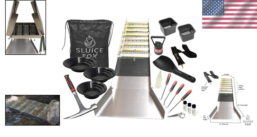 Gold Mining Essentials: 23-Piece Kit with Folding Sluice Box & All Tools Needed