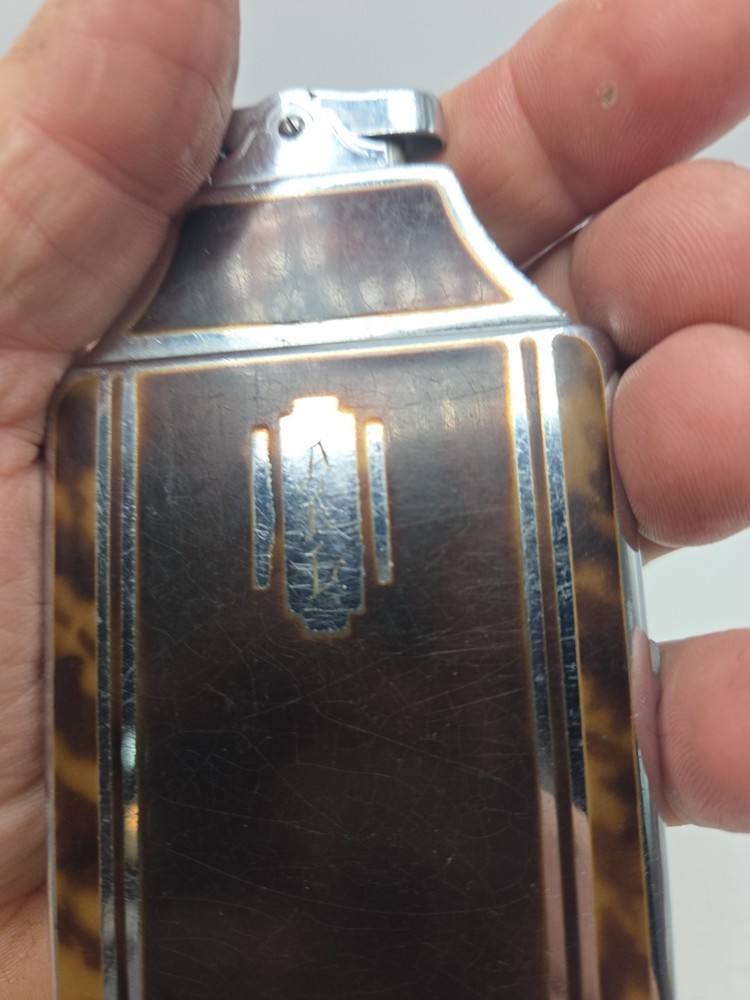 Ronson Art Deco Mastercase Cigarette Lighter Case Combo Chrome Tortoise Shell