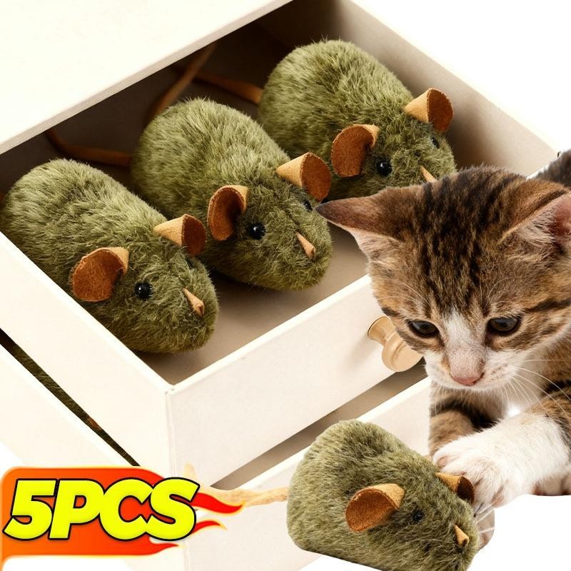 1/5pcs Interactive Mouse Plush Cat Chew Toy Squeaky Imitation Mice Bite-resistan