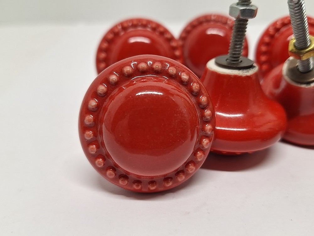 Round Red Ceramic Cabinet Knobs Lot Of 10 Drawer Pulls