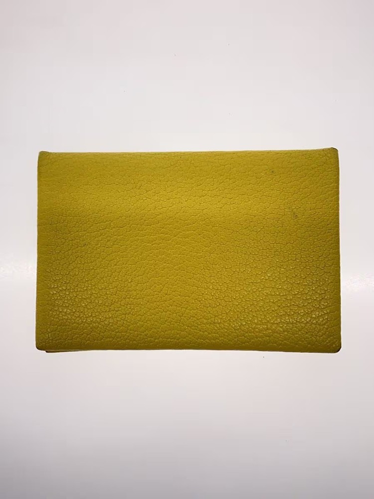 HERMES Card Case Leather Yellow Plain D SI 006 DB