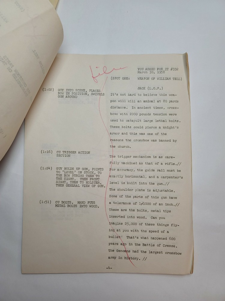 YOU ASKED FOR IT / 1958 human interest show TV Script, Hugh Conover & Jack Smith
