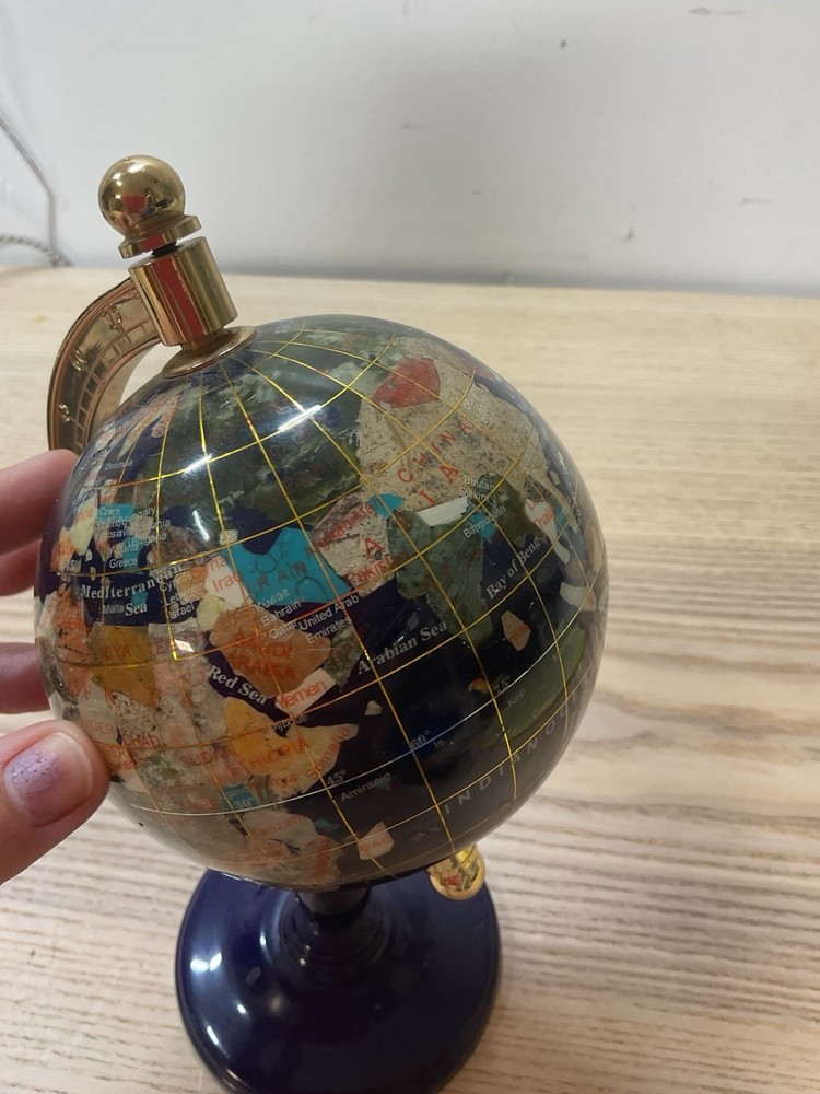 Blue Lapis World Map Globe Tabletop Decor Office Business