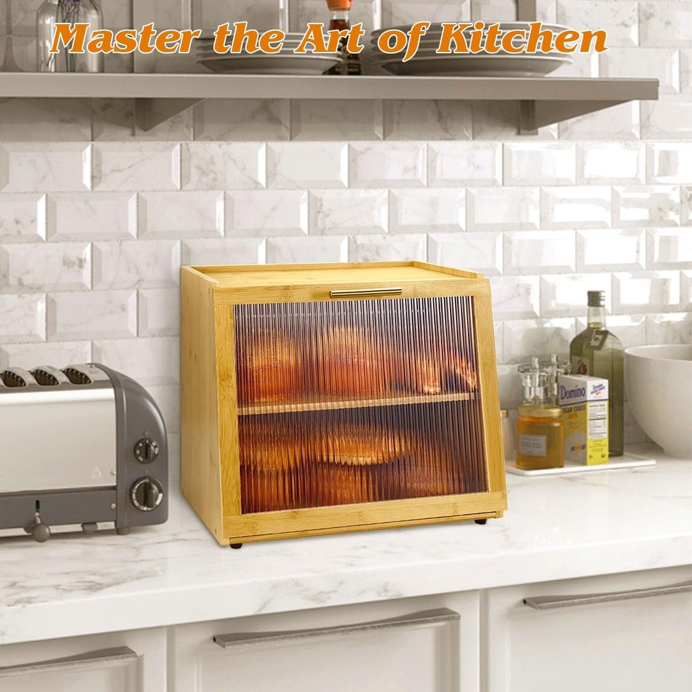 Joyvilla Double Layer Bamboo Bread Box for Kitchen Countertop, Bread Storage ...