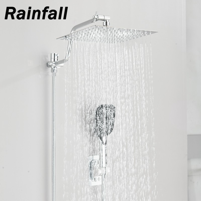 Chrome 8"High Pressure Rain Shower Head with Handheld Spray Combo Adjustable Arm