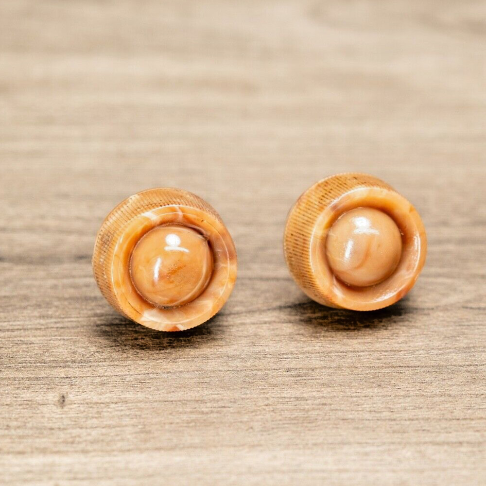 Midcentury Bendix Radio Knobs 2pc Caramel Swirled Plastic 1/4" Opening D Shaft