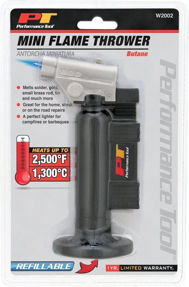 Performance Tool W2002 Refillable, Adjustable Butane Flame Mini Jet Torch (2,...