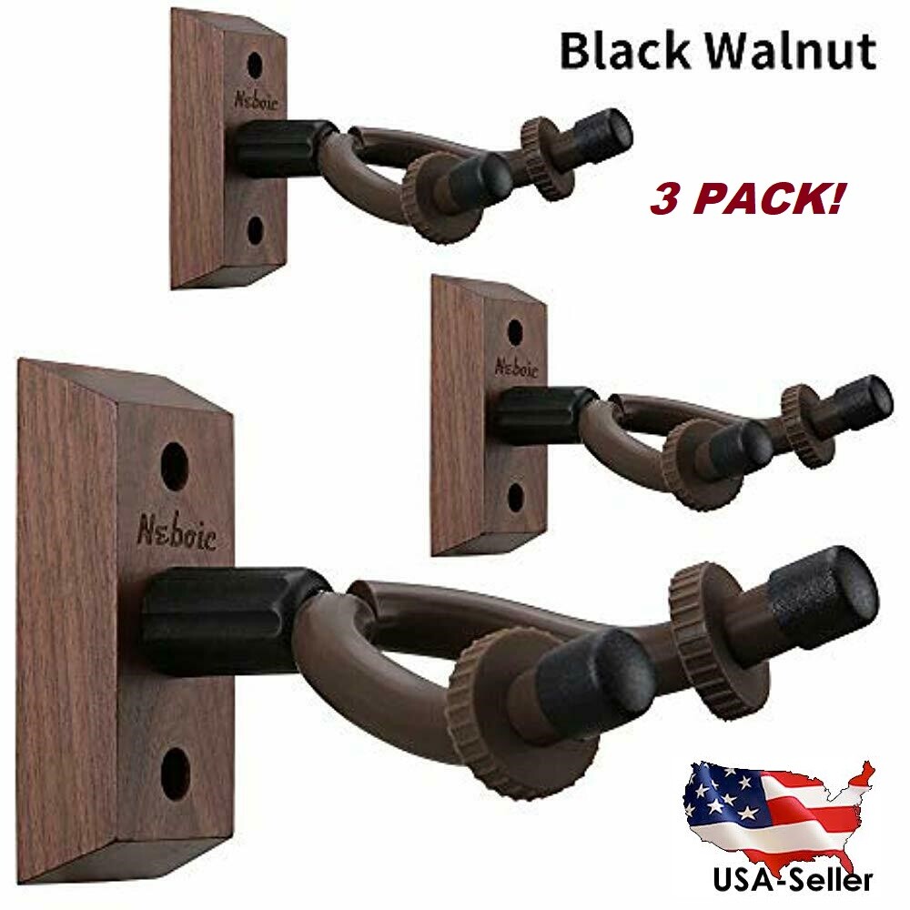 3-Pack Black Walnut Guitar Hanger Wall Mounts
