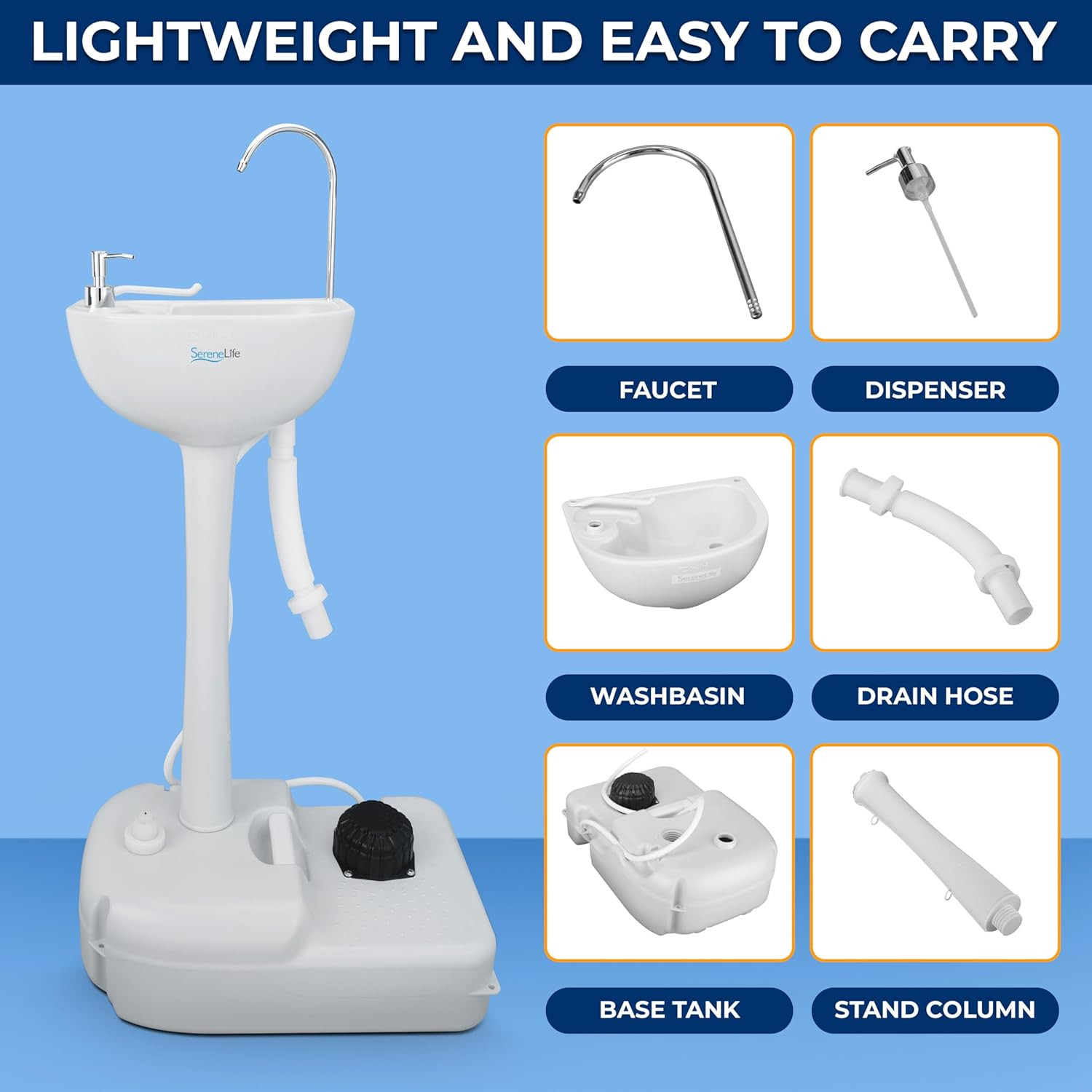 Camping Sink Portable Hands Free Foot Pump Towel Holder Soap Dispenser Compact