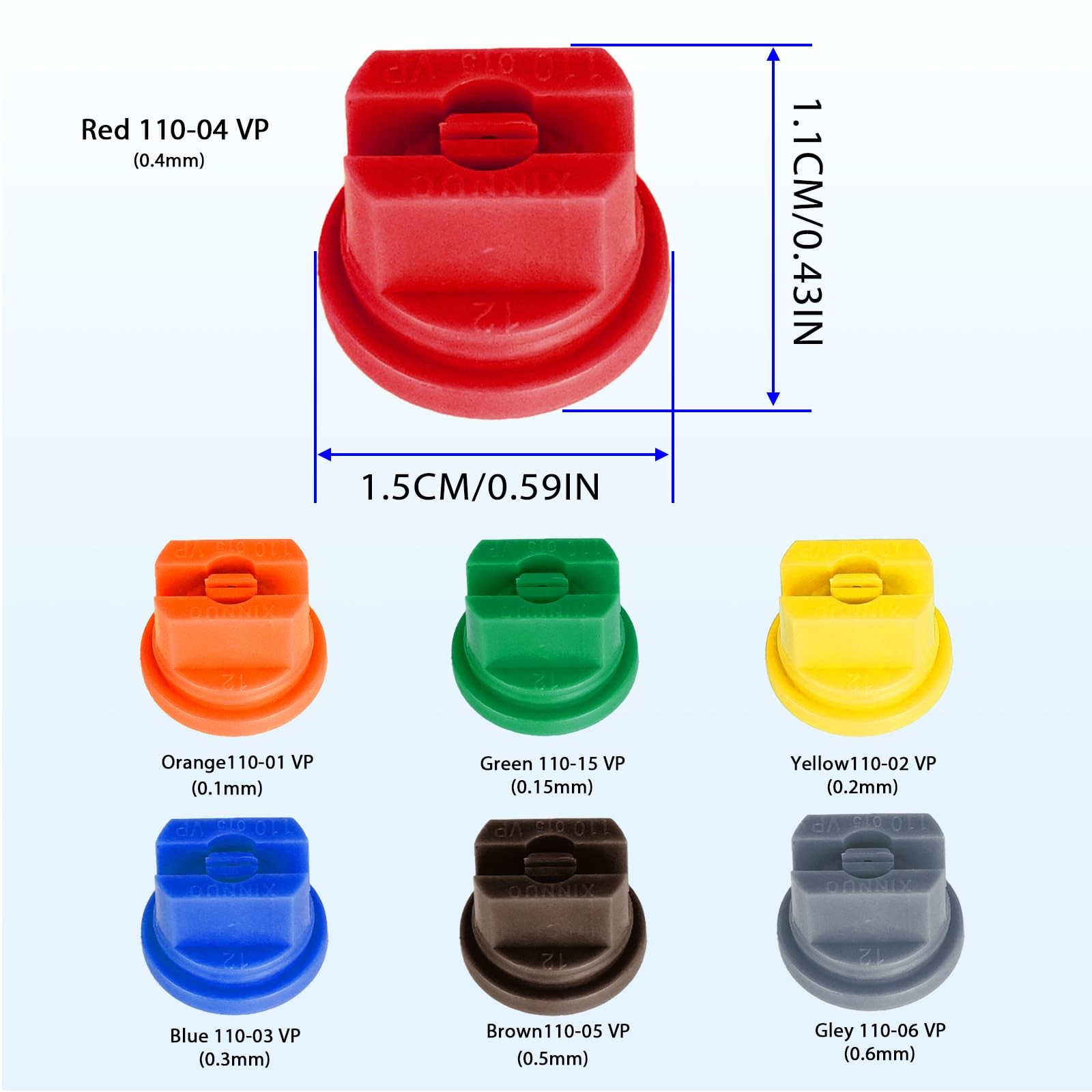 110°Flat Fan Spray Nozzles, 7PCS 0.1–0.6mm Sprayer Nozzle Small, Multicolor