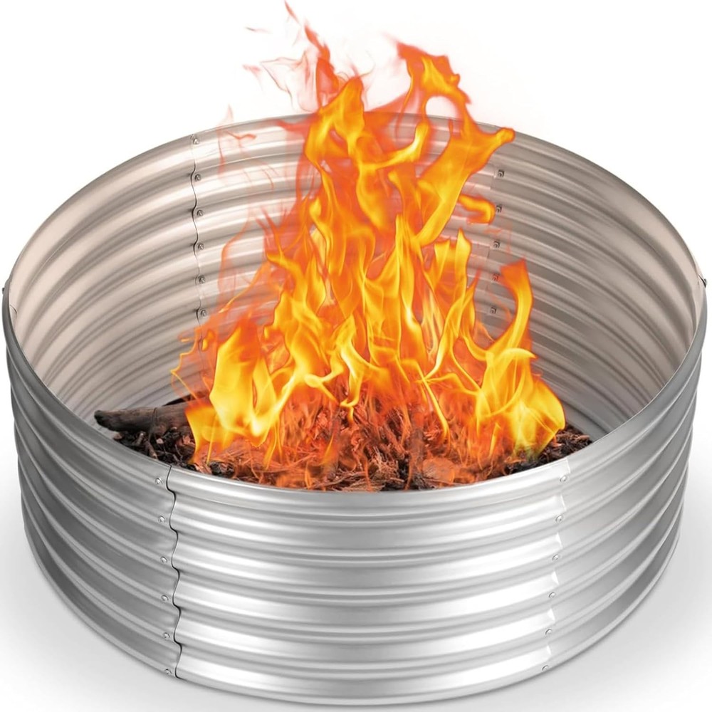 48 inch Fire Pit Ring, 4FT Galvanized Fire Ring, Wood Burning Fire Pits Ring,...