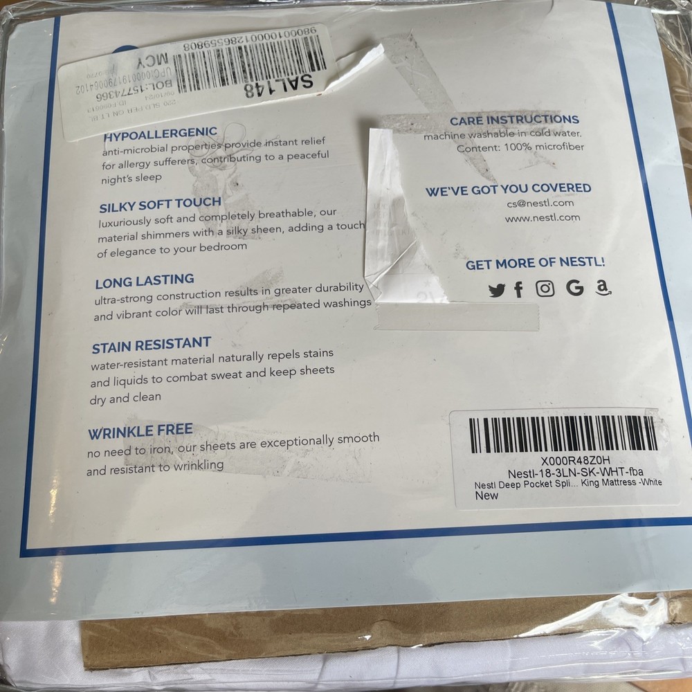 Nestl Split King Sheets Set 5-Piece White