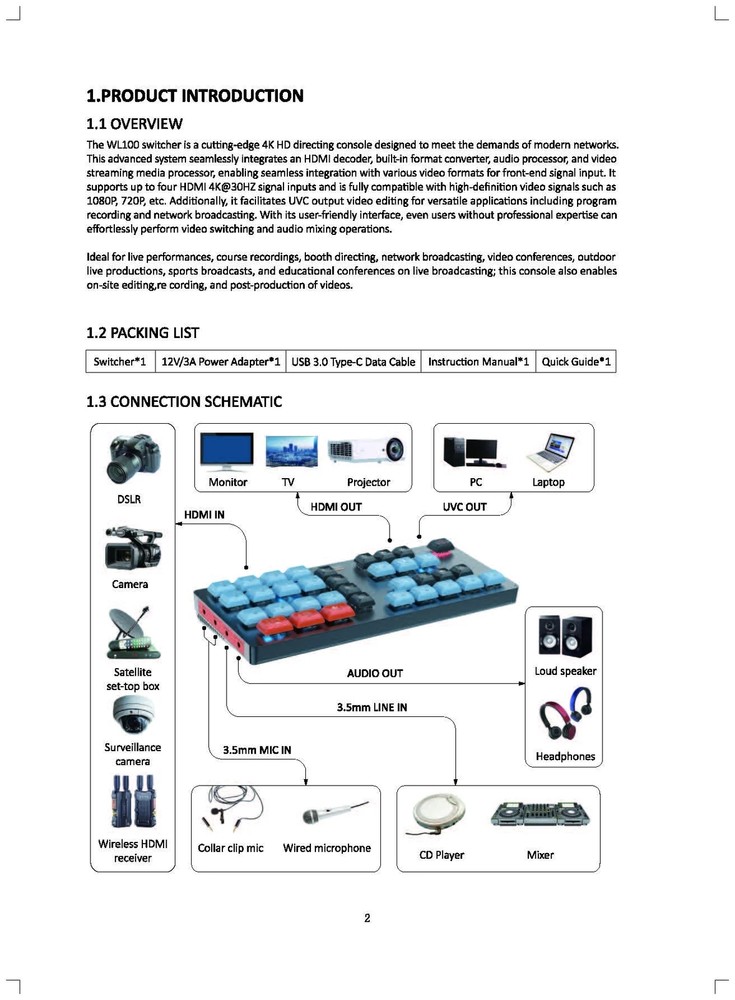 BOVBOX WL-100 4K Video Switcher Multifunctional Mixer Panel Switching Broadcast