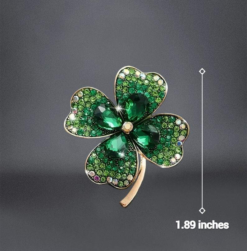 FOUR LEAF CLOVER BROOCH Green Frosted-Tips Lapel Pin St. Patrick's Day Shamrock
