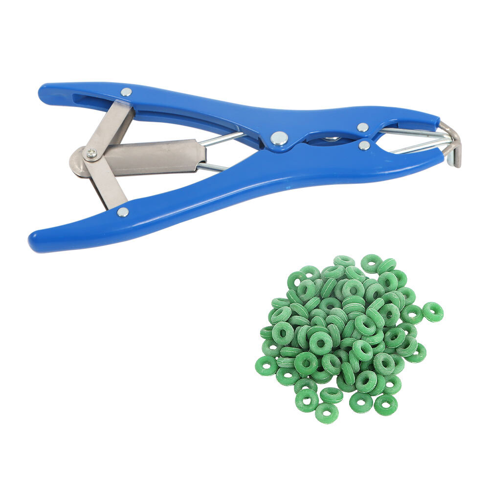 Plastic Livestock Castration Elastrator Pliers + 100 Rubber Rings High-Quality
