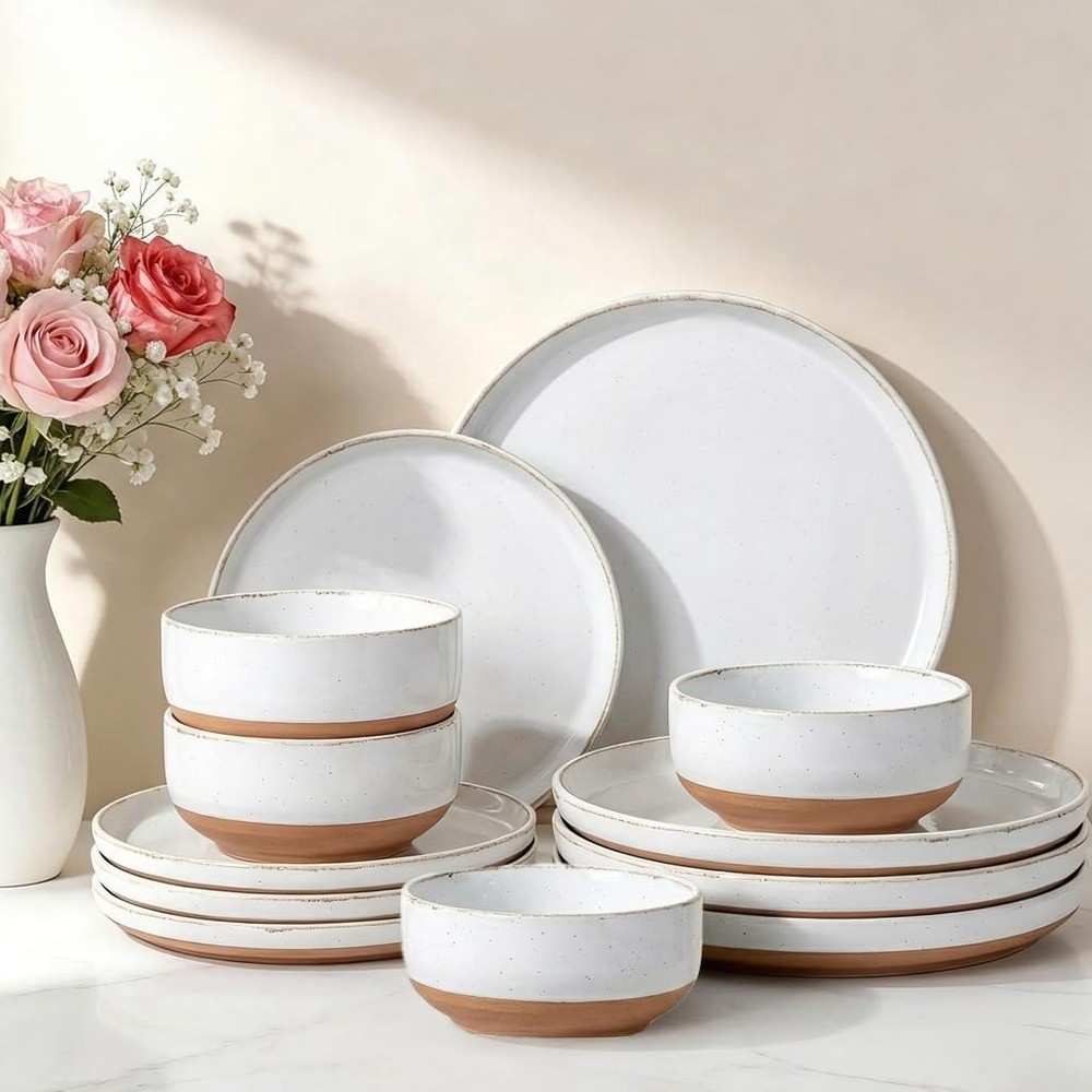 AmorArc Ceramic Dinnerware Sets for 4, 12 Pieces For 4(12Pcs), White