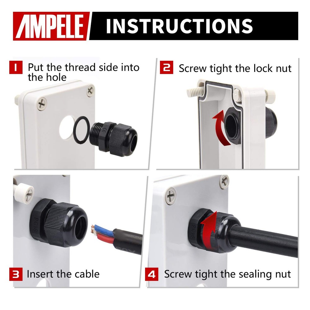 AMPELE Cable Gland 100 Pack PG13.5 Waterproof Adjustable (100-Pack)