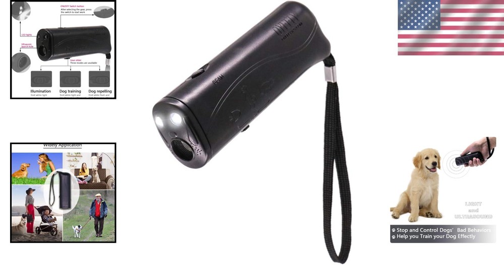 Compact Dog Training Tool with LED Flashlight and Bark Control - Pet Safety