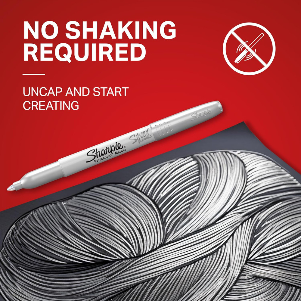 Sharpie Metallic Permanent Markers, Fine Point, Silver, 2 Count