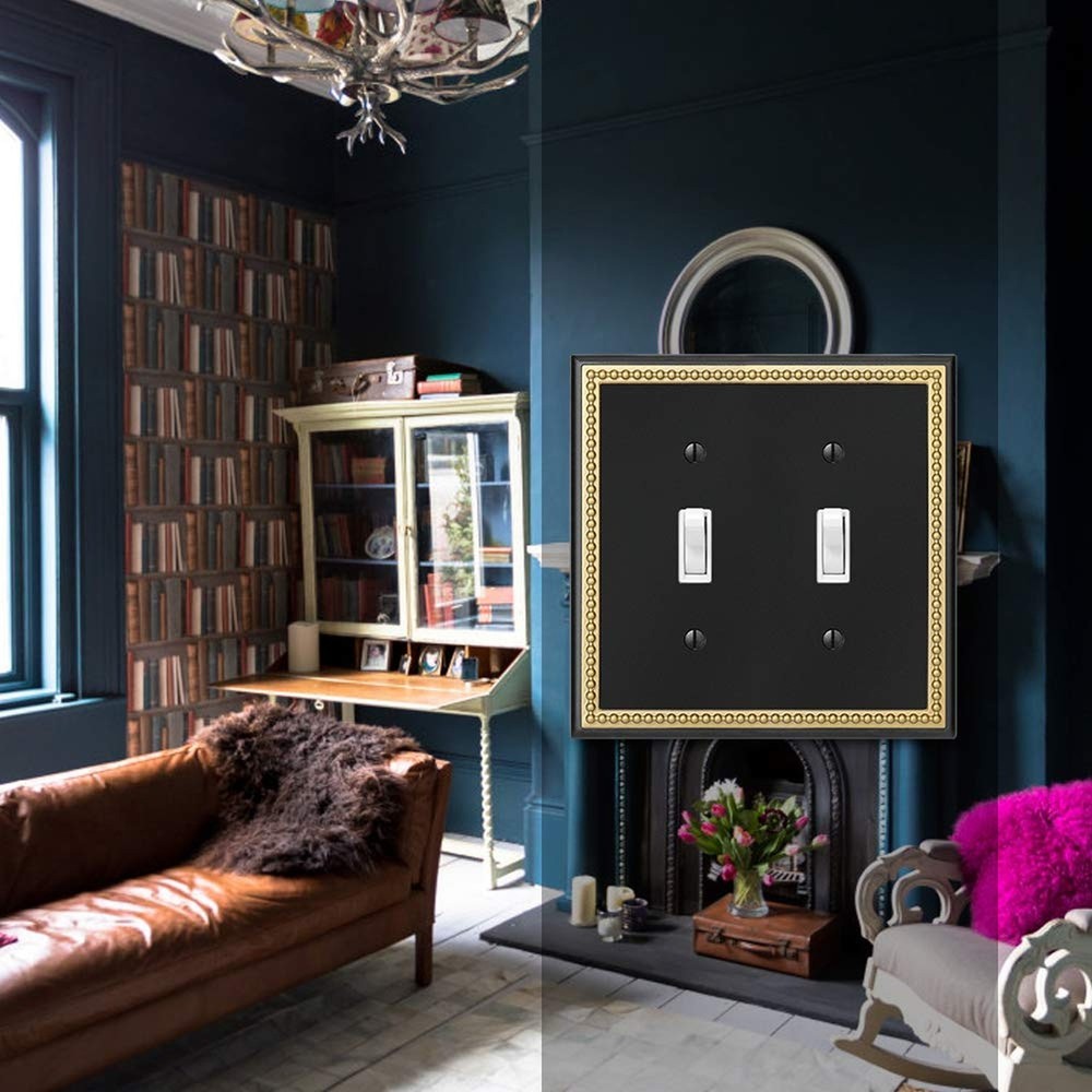 Pearled Frame Decorative Wall Plate Switch Plate Outlet Cover (Double Toggle,...