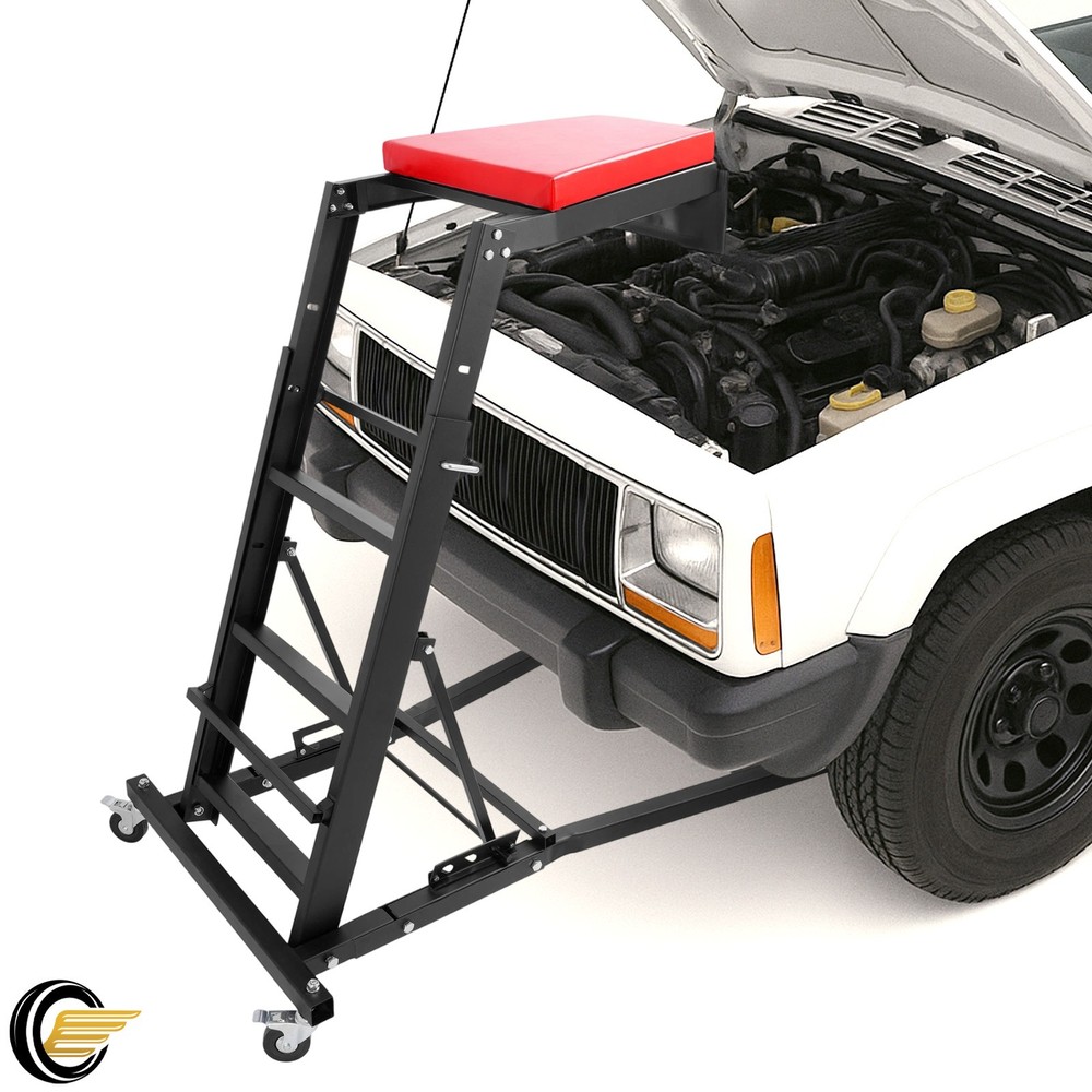Foldable Engine Topside Creeper Adjustable Height Movable Ladder With 4 Wheels